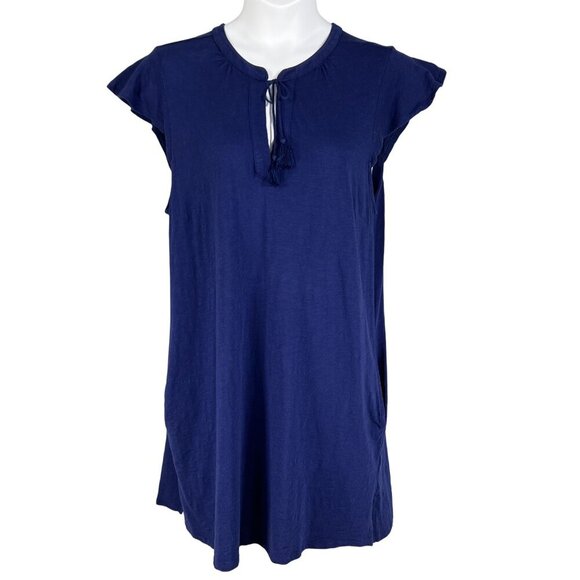 Talbots Womens XL Blue sleeveless Tunic Dress Tassel Tied Pockets Golf Preppy - Picture 9 of 14